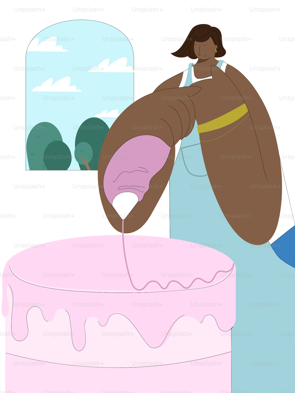 Una mujer está decorando un pastel con glaseado