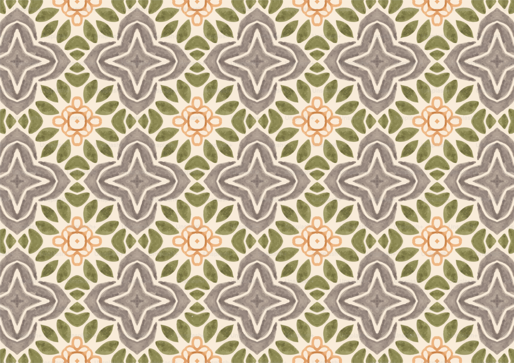un patrón verde y naranja sobre un fondo blanco