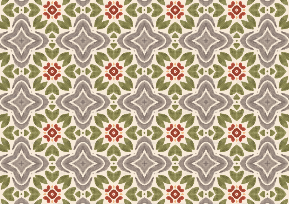 a pattern of leaves and flowers on a white background