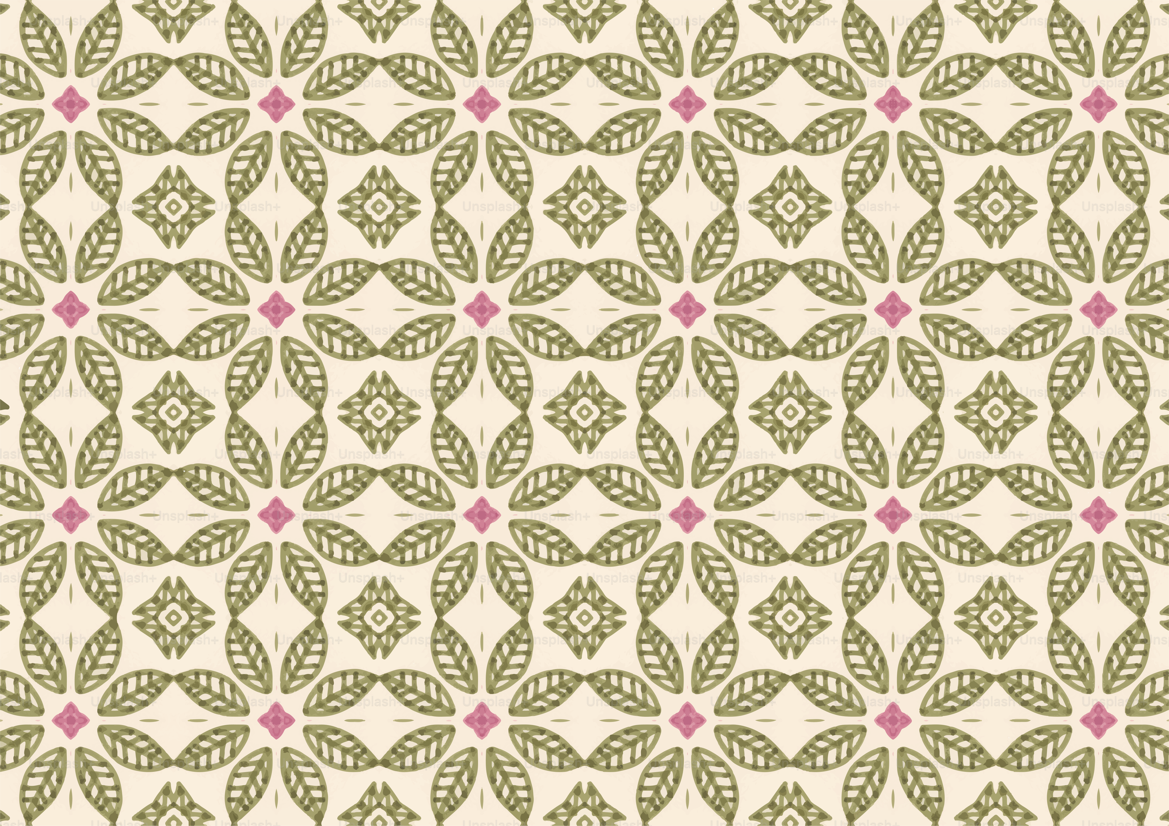 un patrón verde y rosa sobre fondo blanco