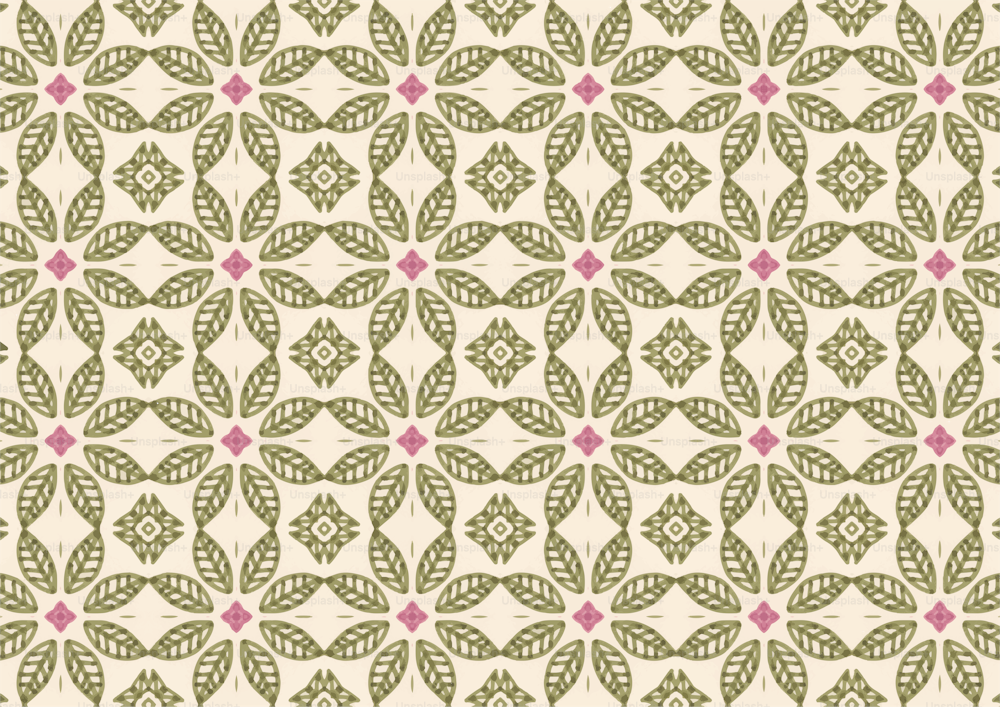 un patrón verde y rosa sobre un fondo blanco