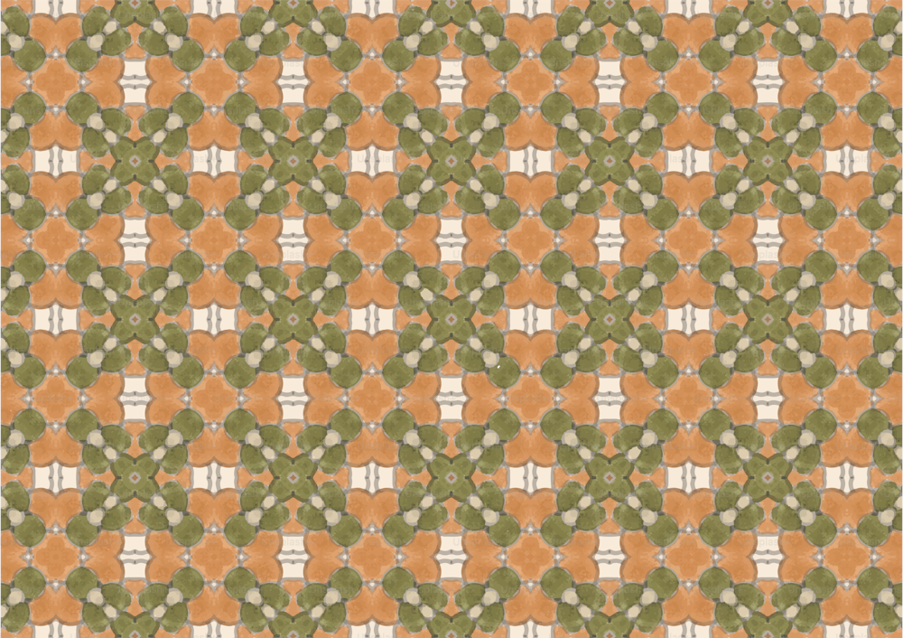 un patrón naranja y verde sobre un fondo blanco