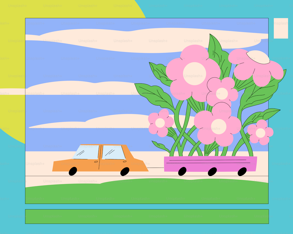 a picture of a car and a flower pot