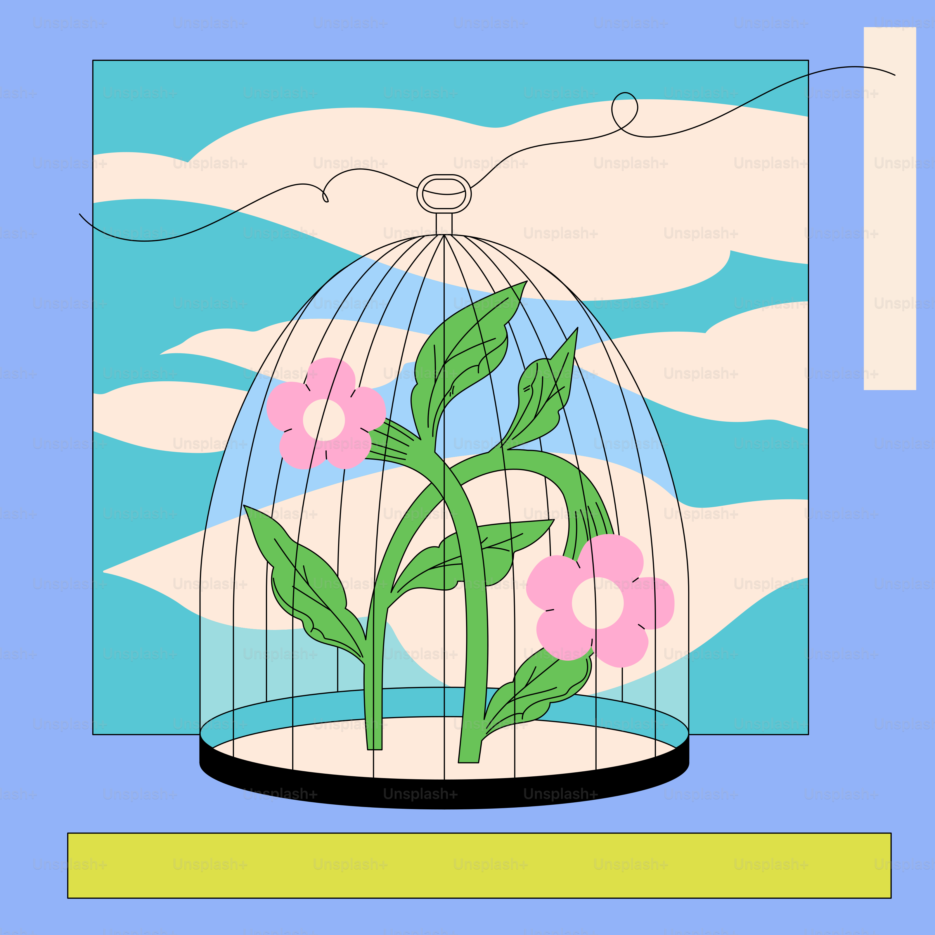 a bird cage with a plant inside of it