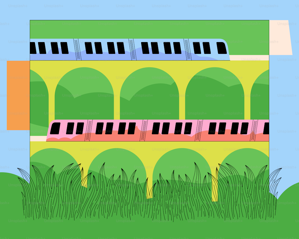 a paper model of a train going over a bridge