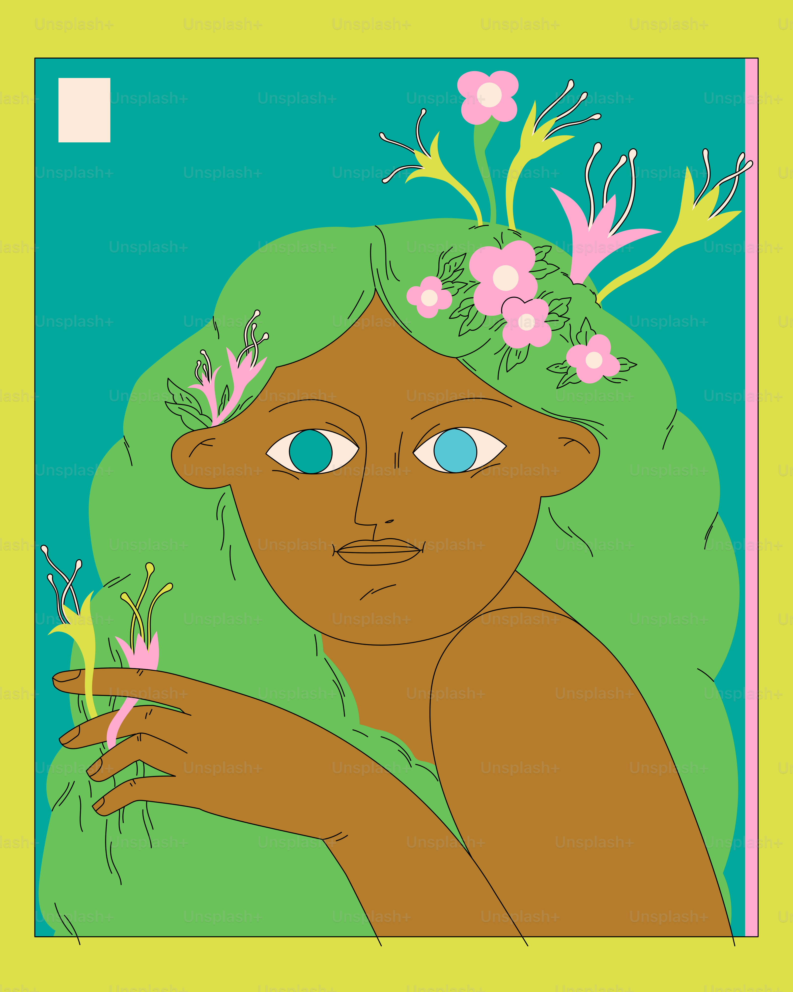un dibujo de una mujer con una flor en el pelo