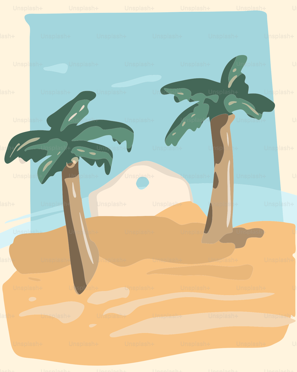 un couple de palmiers assis au sommet d’une plage de sable