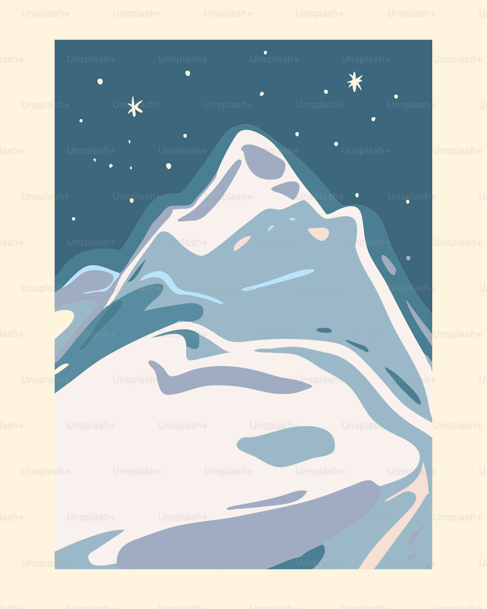 ein verschneiter Berg mit Sternen am Himmel