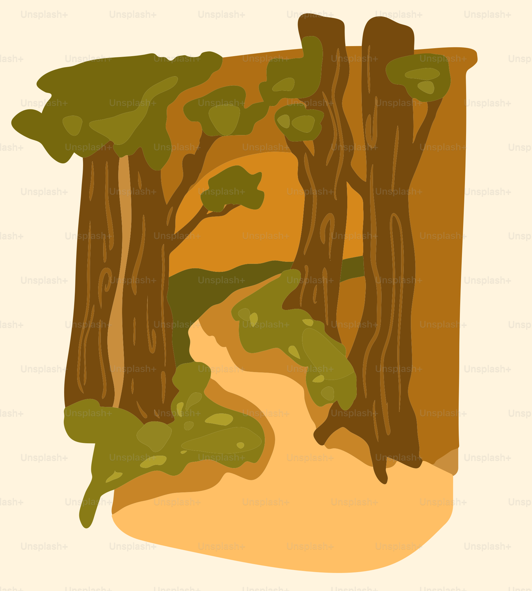 a drawing of a path through a forest