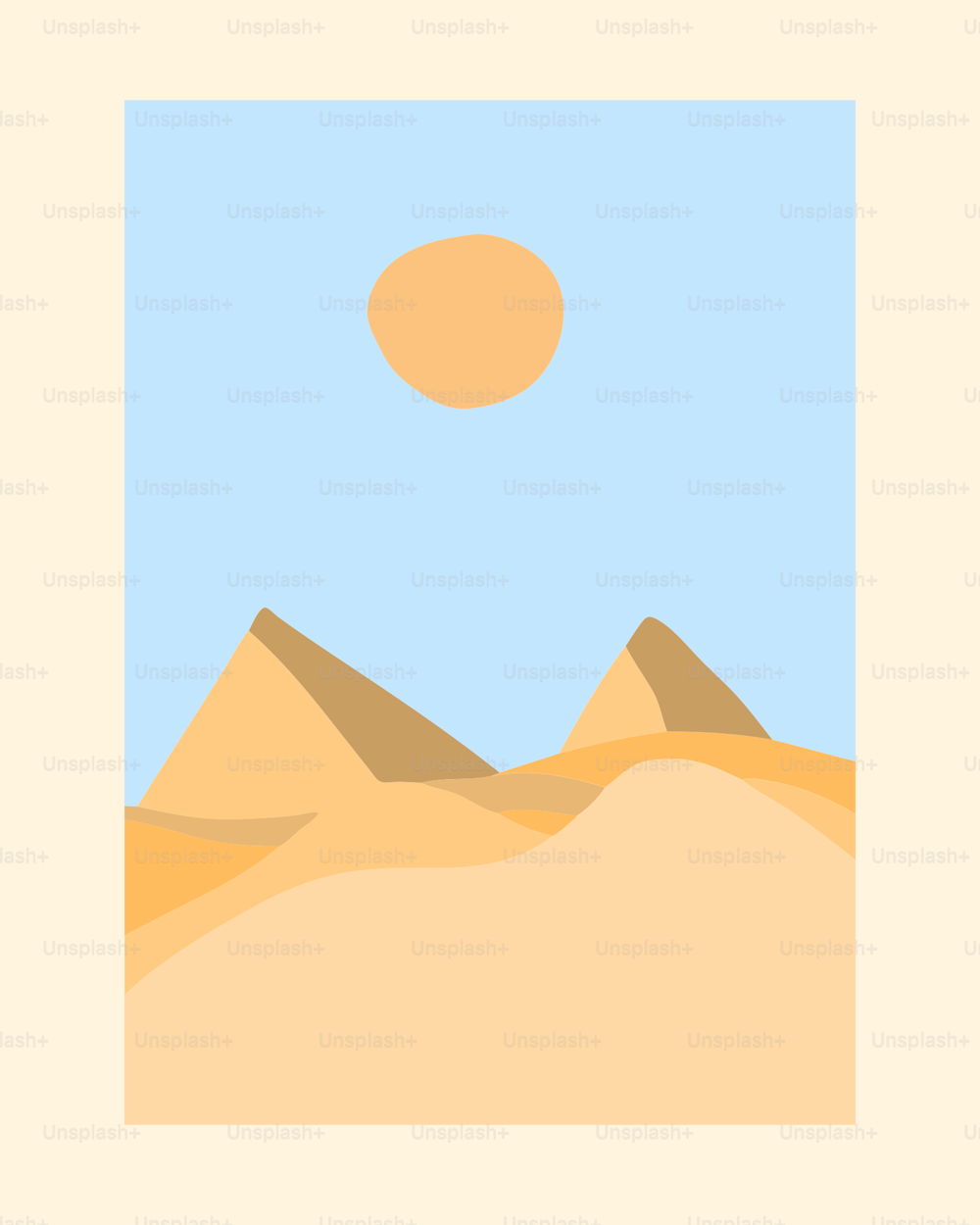 a picture of a desert with a sun in the sky