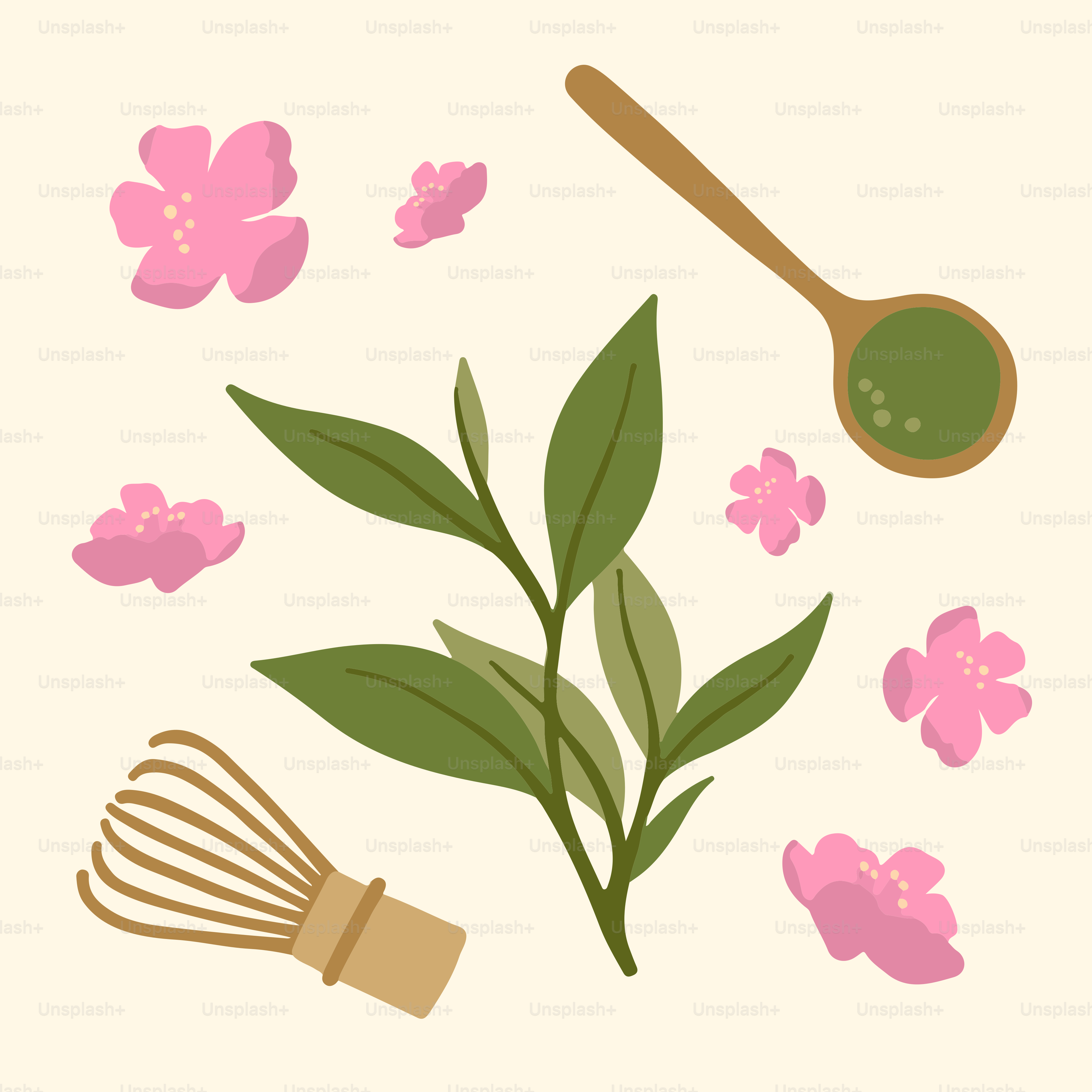 a whisk, a whisk, and a flower on a white