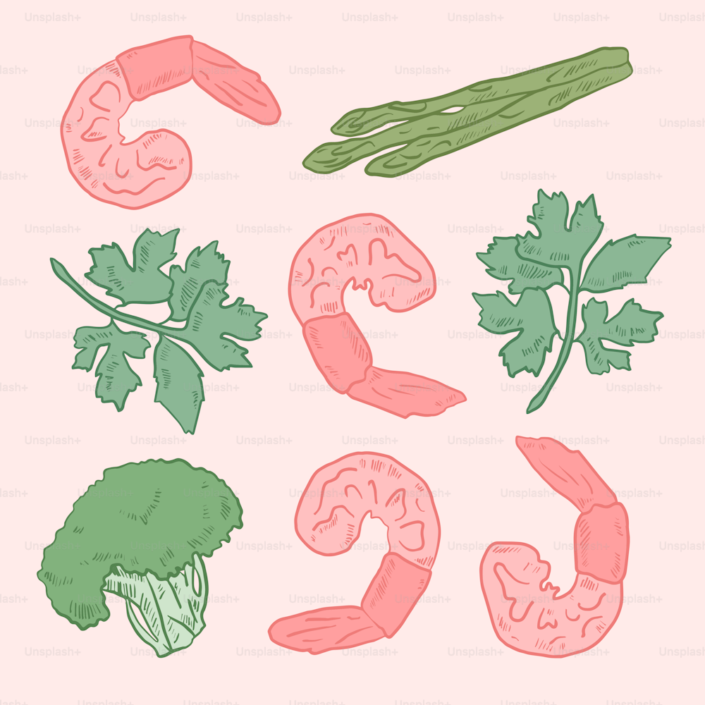 a bunch of vegetables that are on a pink background
