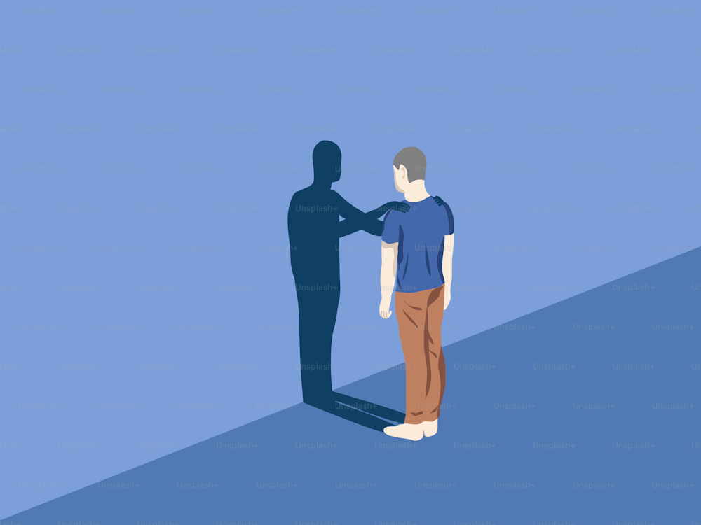 a man standing next to a shadow of a person