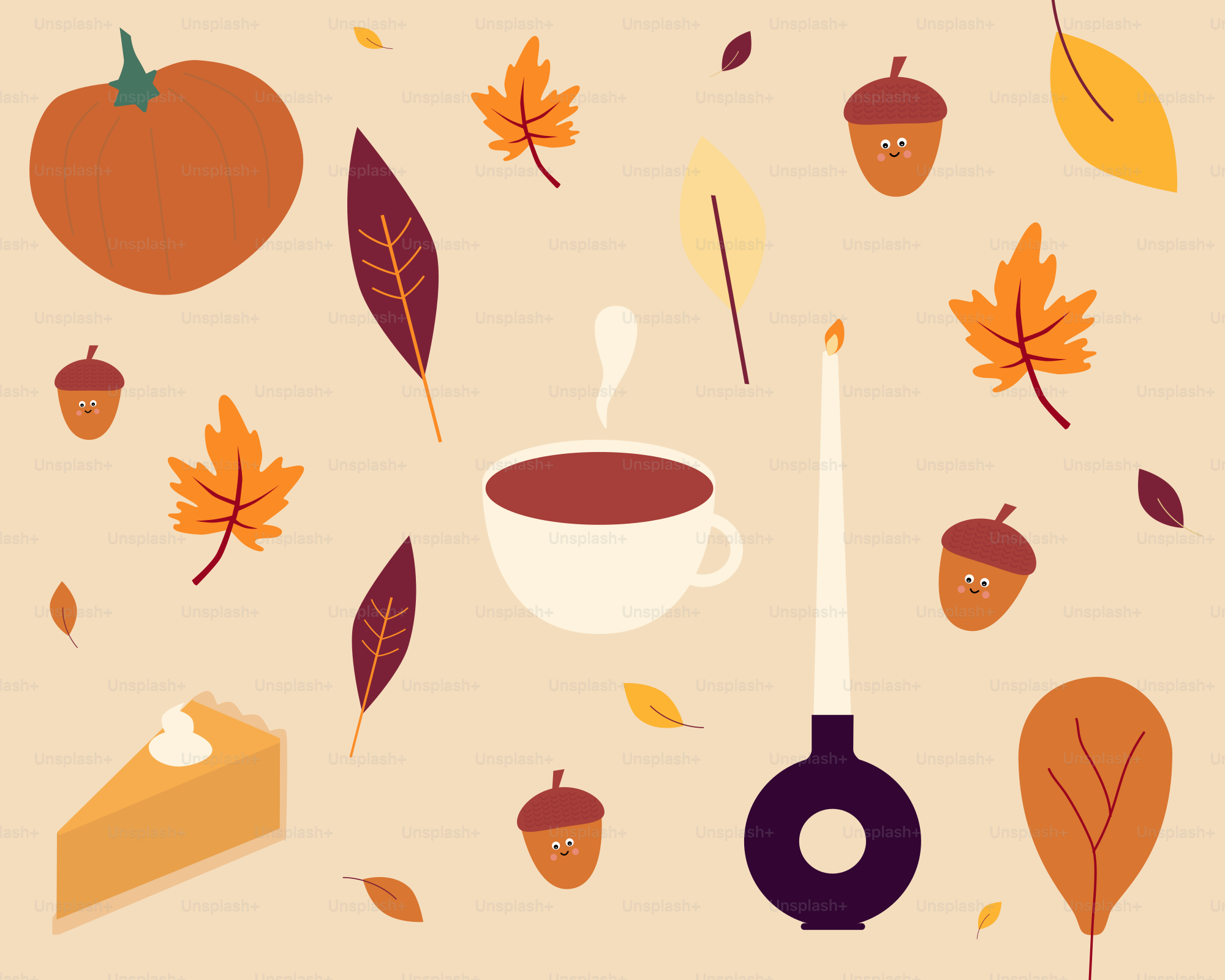 Eine Tasse Kaffee umgeben von Herbstlaub