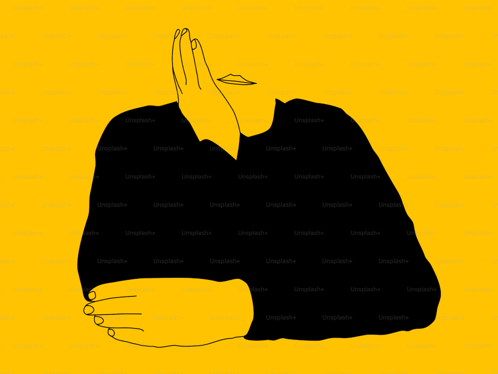 a drawing of a woman covering her face with her hands