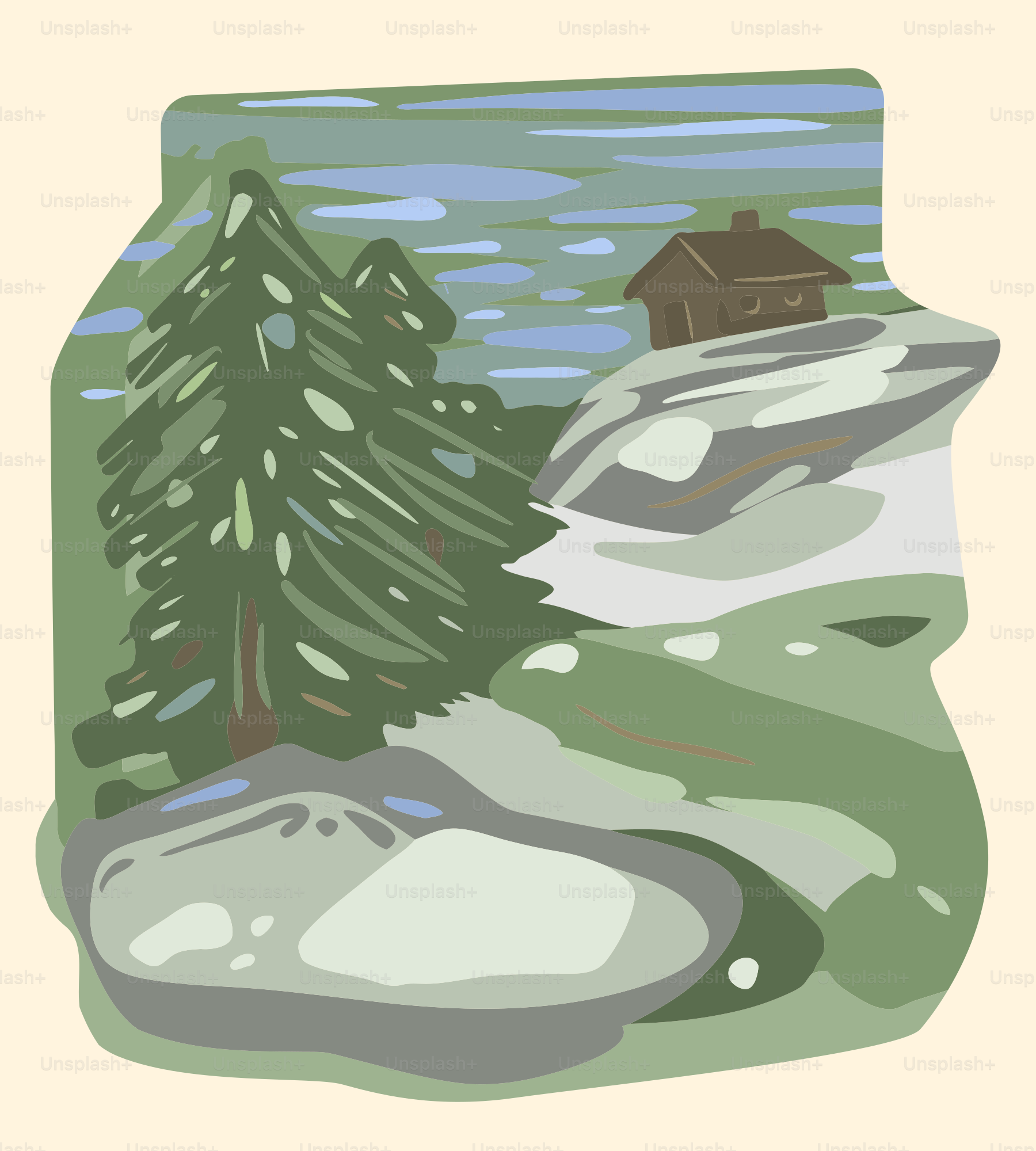 a picture of a house on a snowy hill