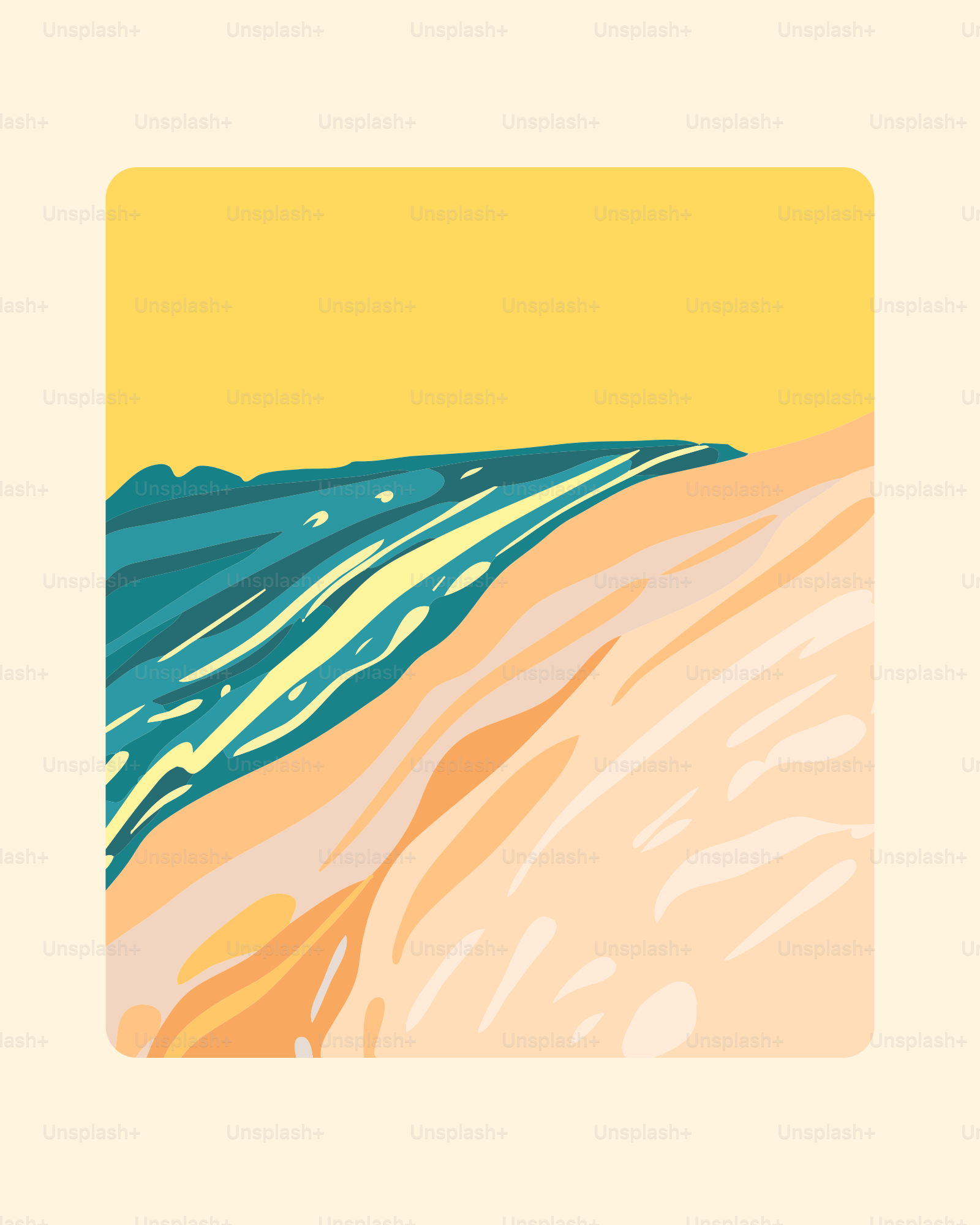 a picture of a beach with a wave coming in