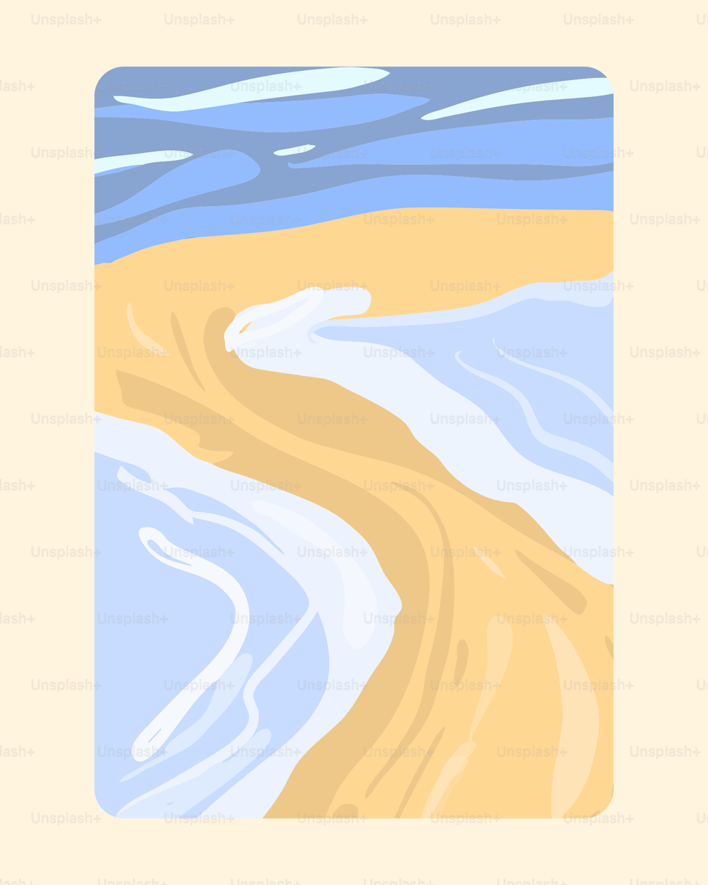 L'immagine di una spiaggia con onde e sabbia