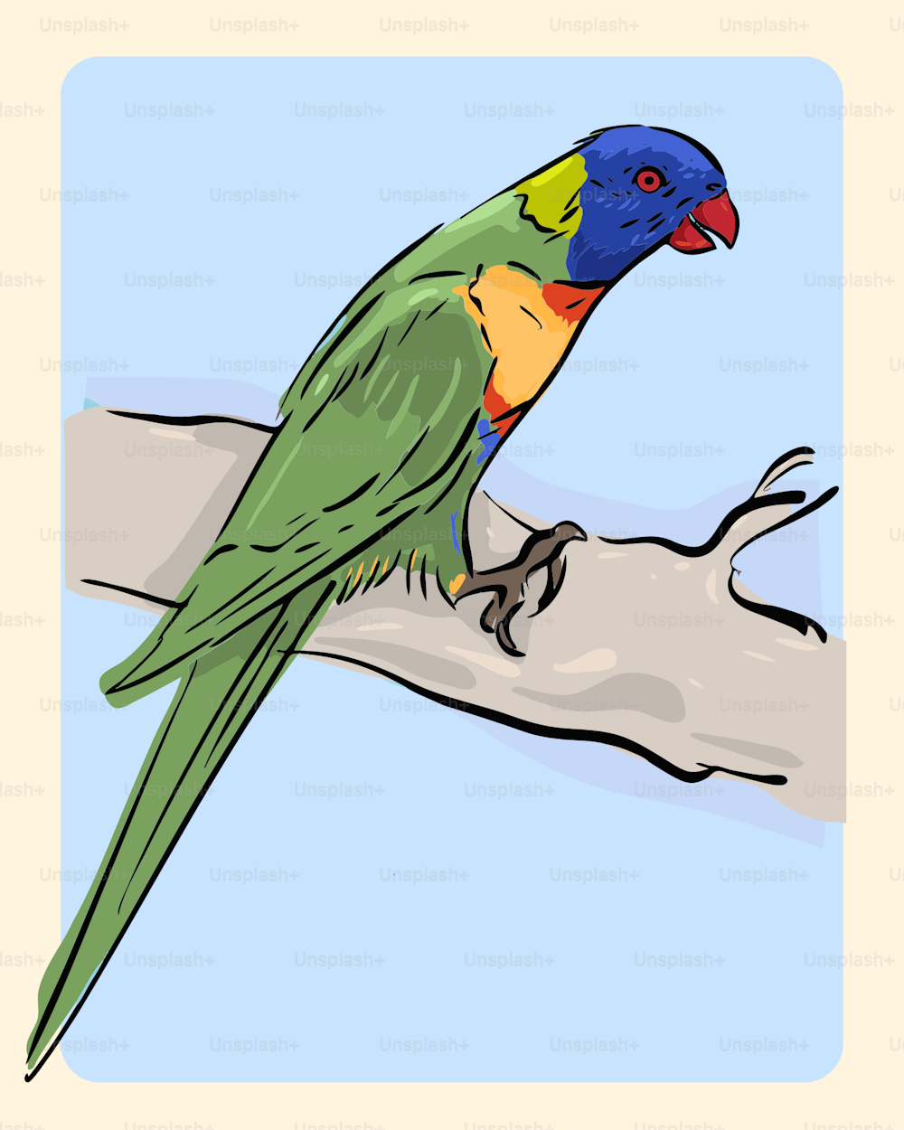 나뭇가지 위에 앉아있는 다채로운 새