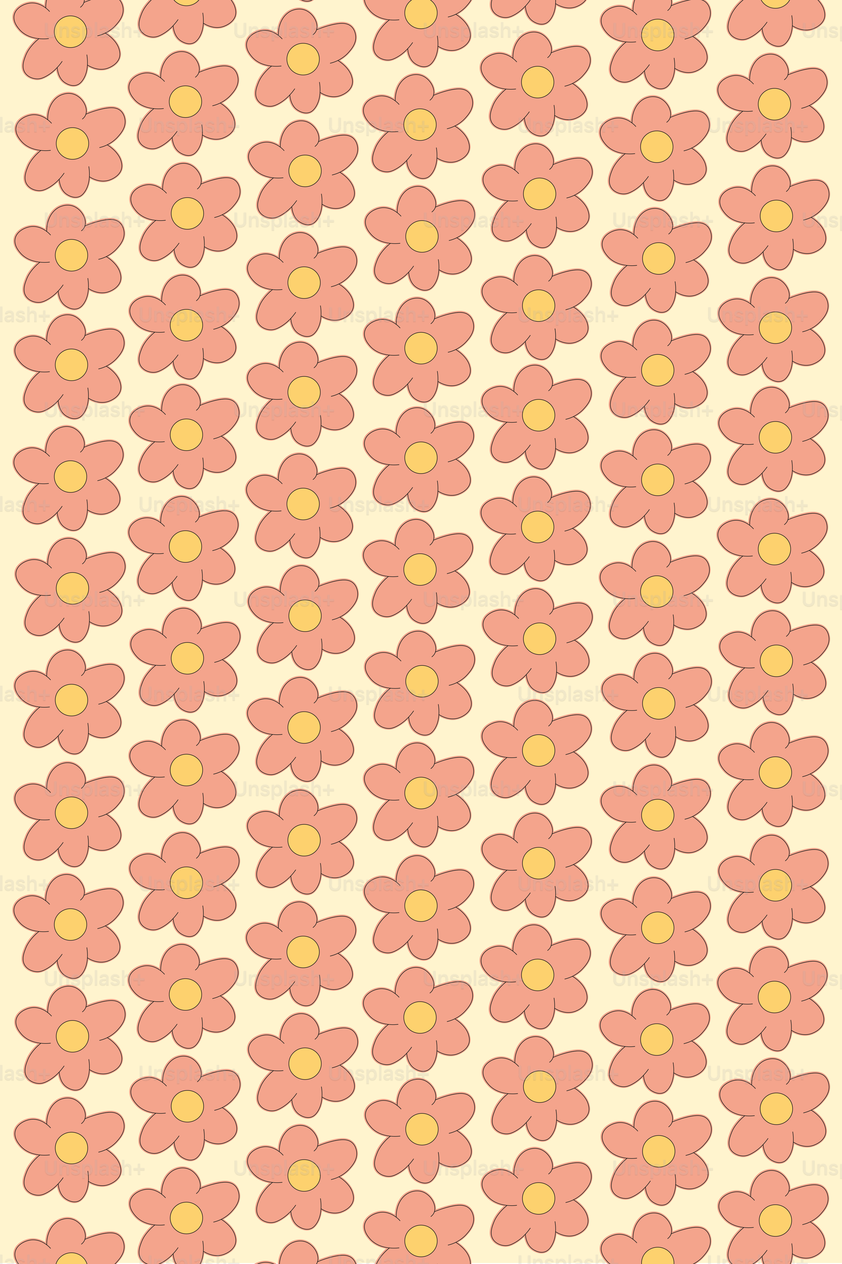 Ein Muster aus orangen und gelben Blumen auf weißem Grund