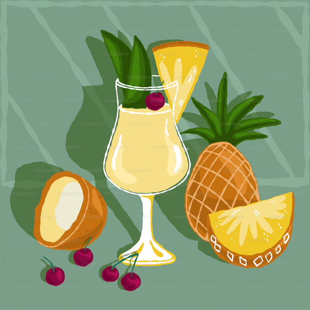 a picture of a pineapple and a glass of wine