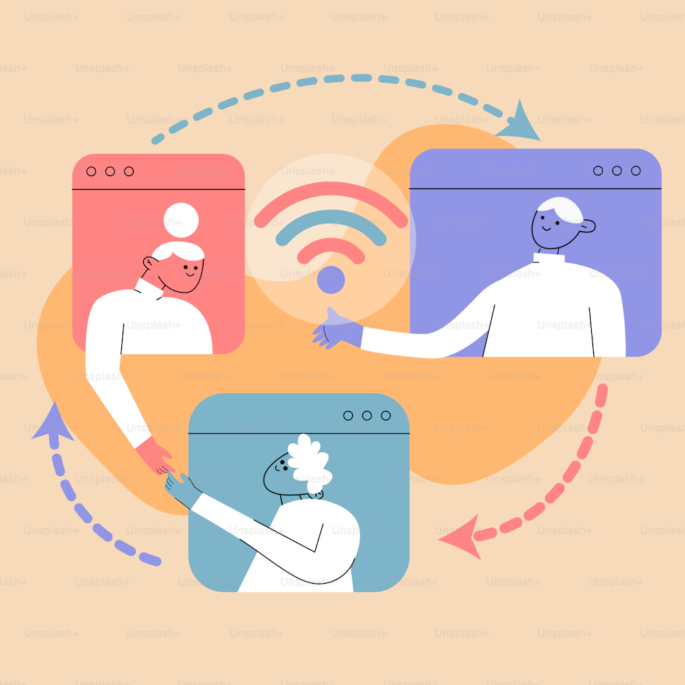 three people are connected to a wifi connection
