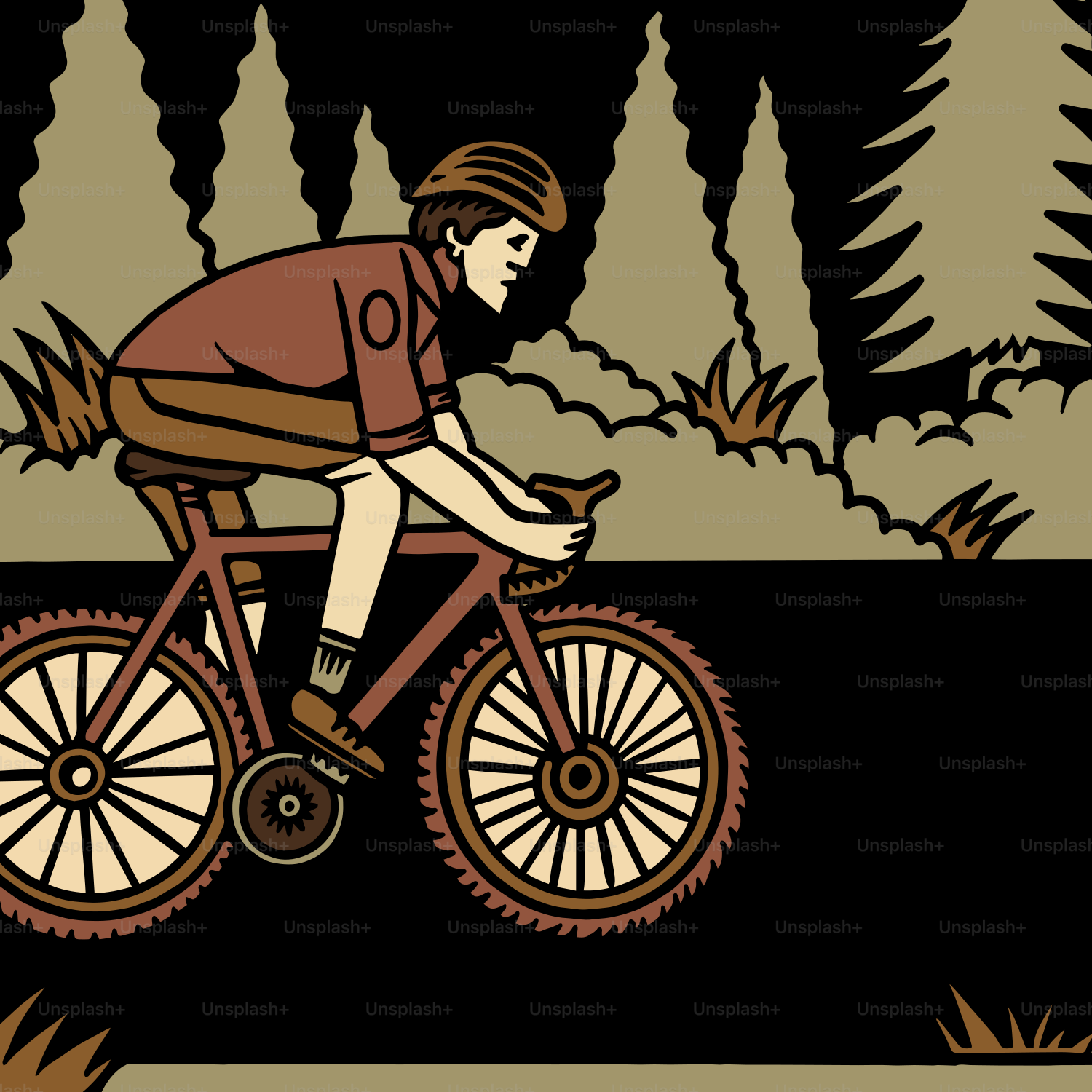 ein Mann fährt mit dem Fahrrad durch einen Wald