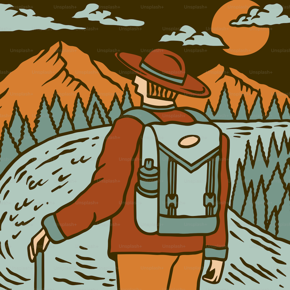 Un hombre con una mochila está parado frente a una montaña