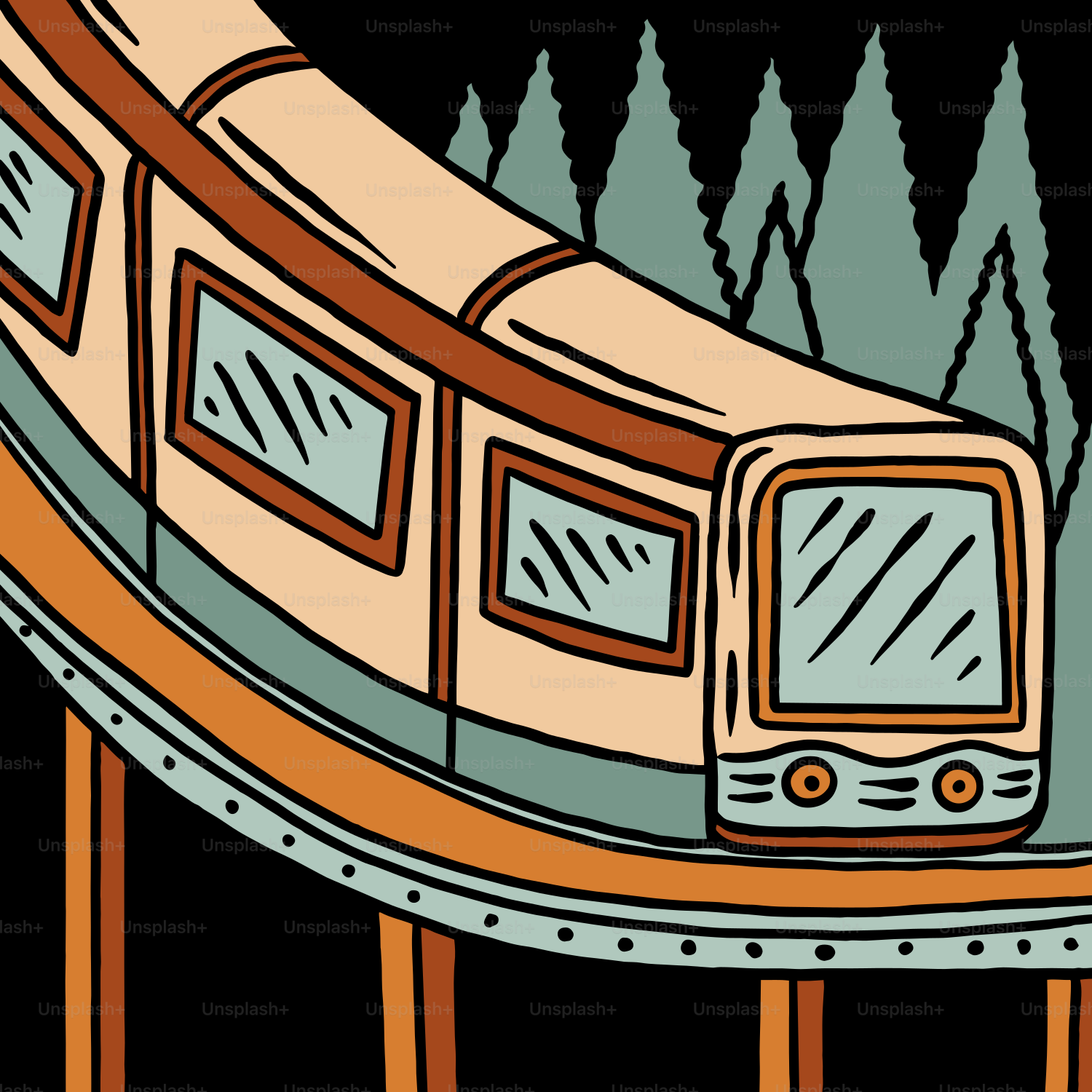 eine Zeichnung eines Zuges auf einem Bahngleis