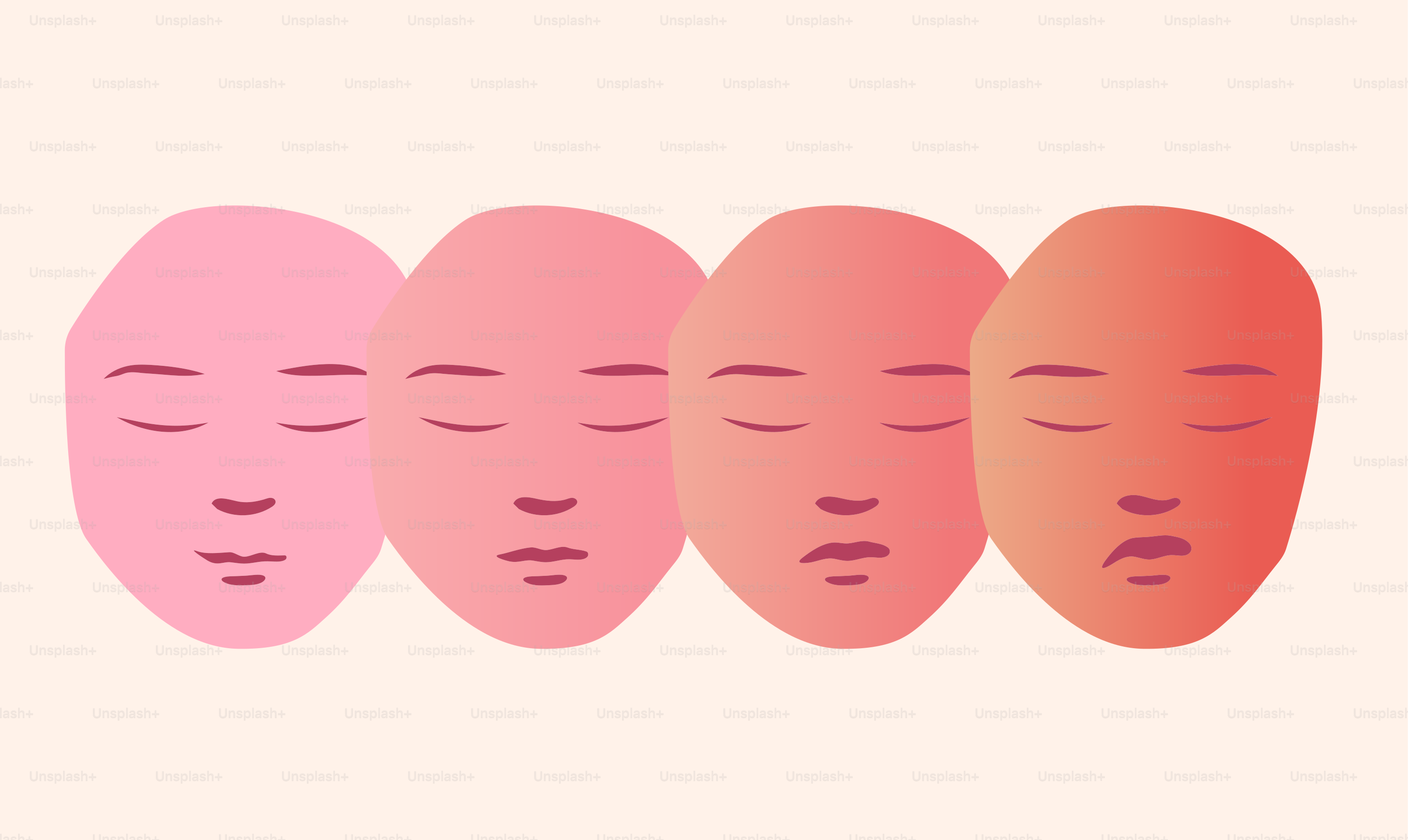a row of five different colored faces