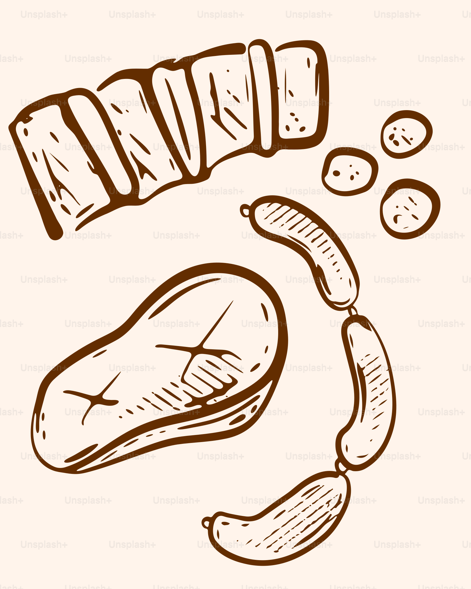 a drawing of a piece of bread and a piece of sausage