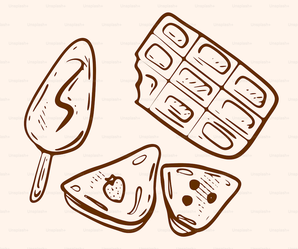 a drawing of a waffle and two slices of pizza