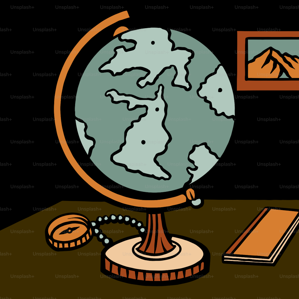 l’image d’un globe terrestre et d’un livre sur une table