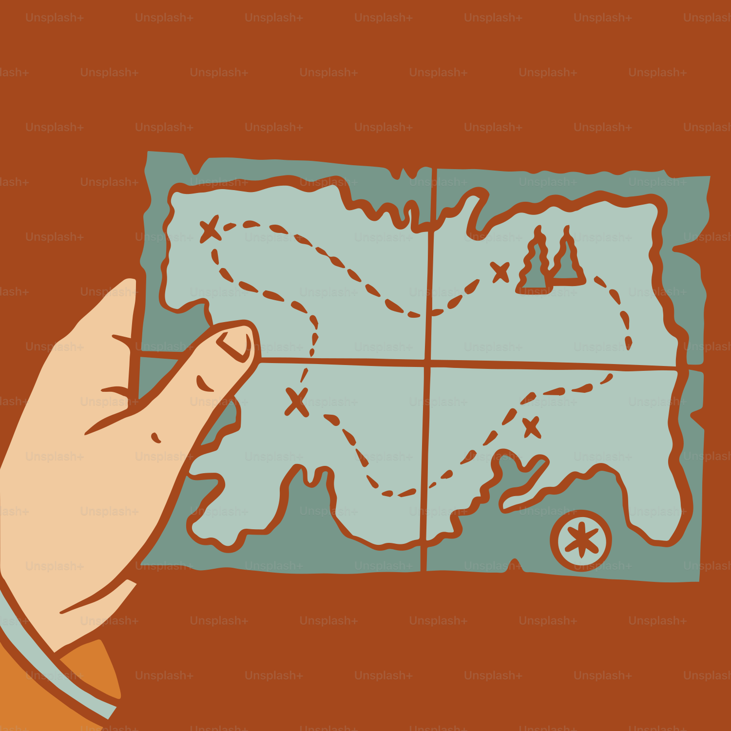 a hand pointing at a map on a wall