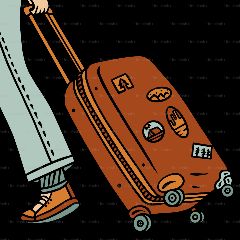 Un dibujo de una persona tirando de una maleta