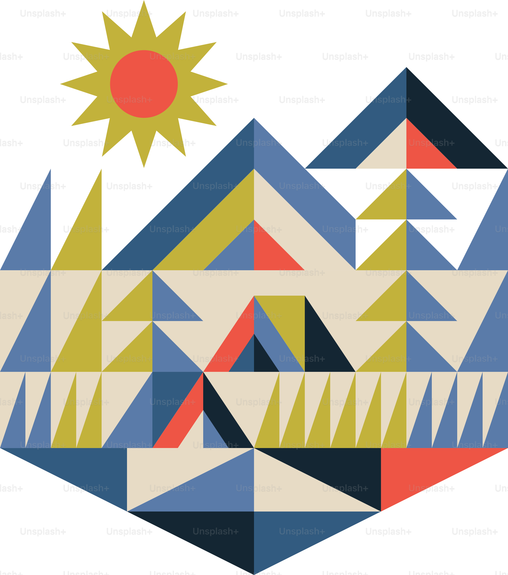 a colorful mountain with a sun above it
