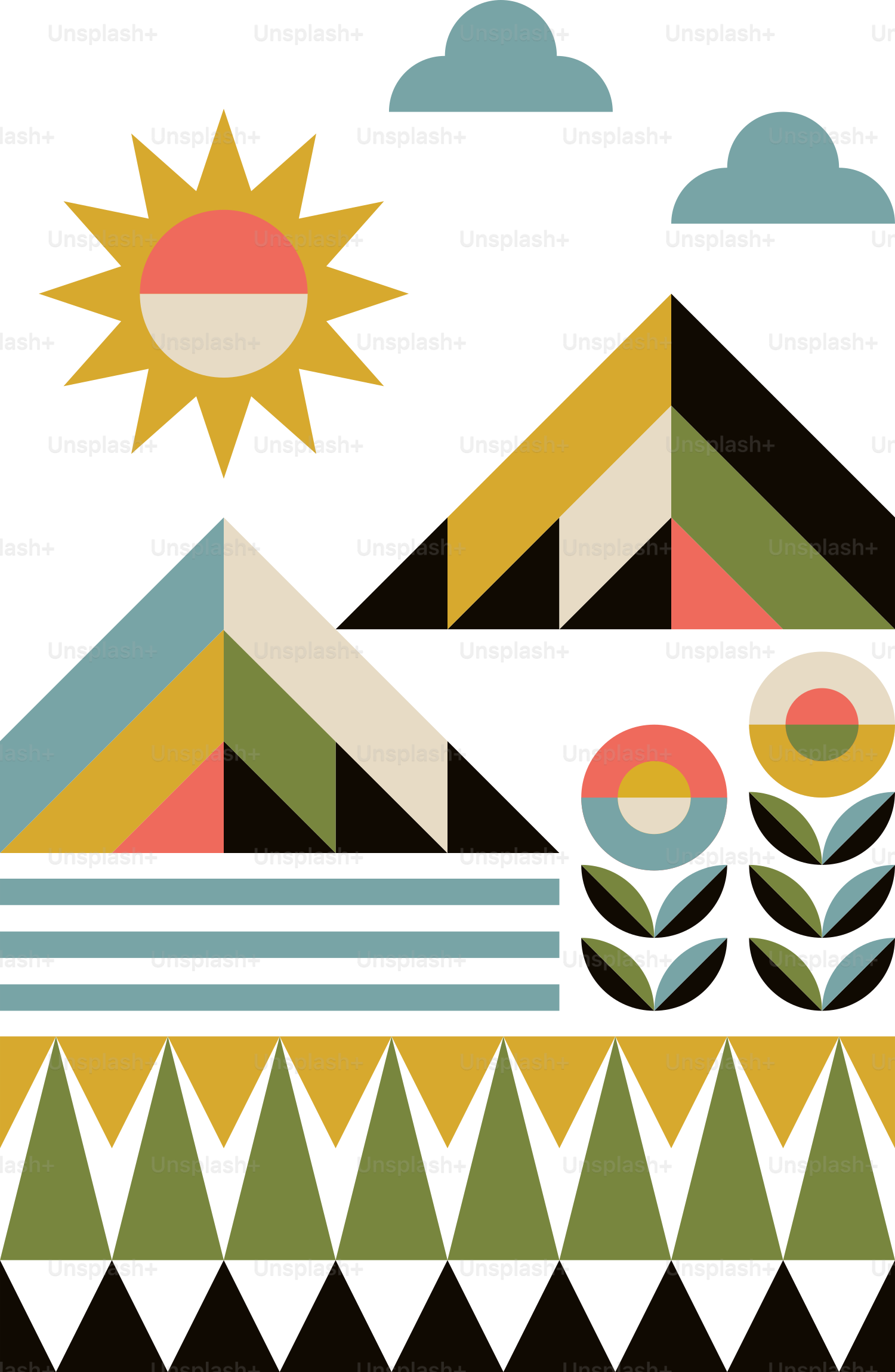 une image d’une montagne avec un soleil au-dessus