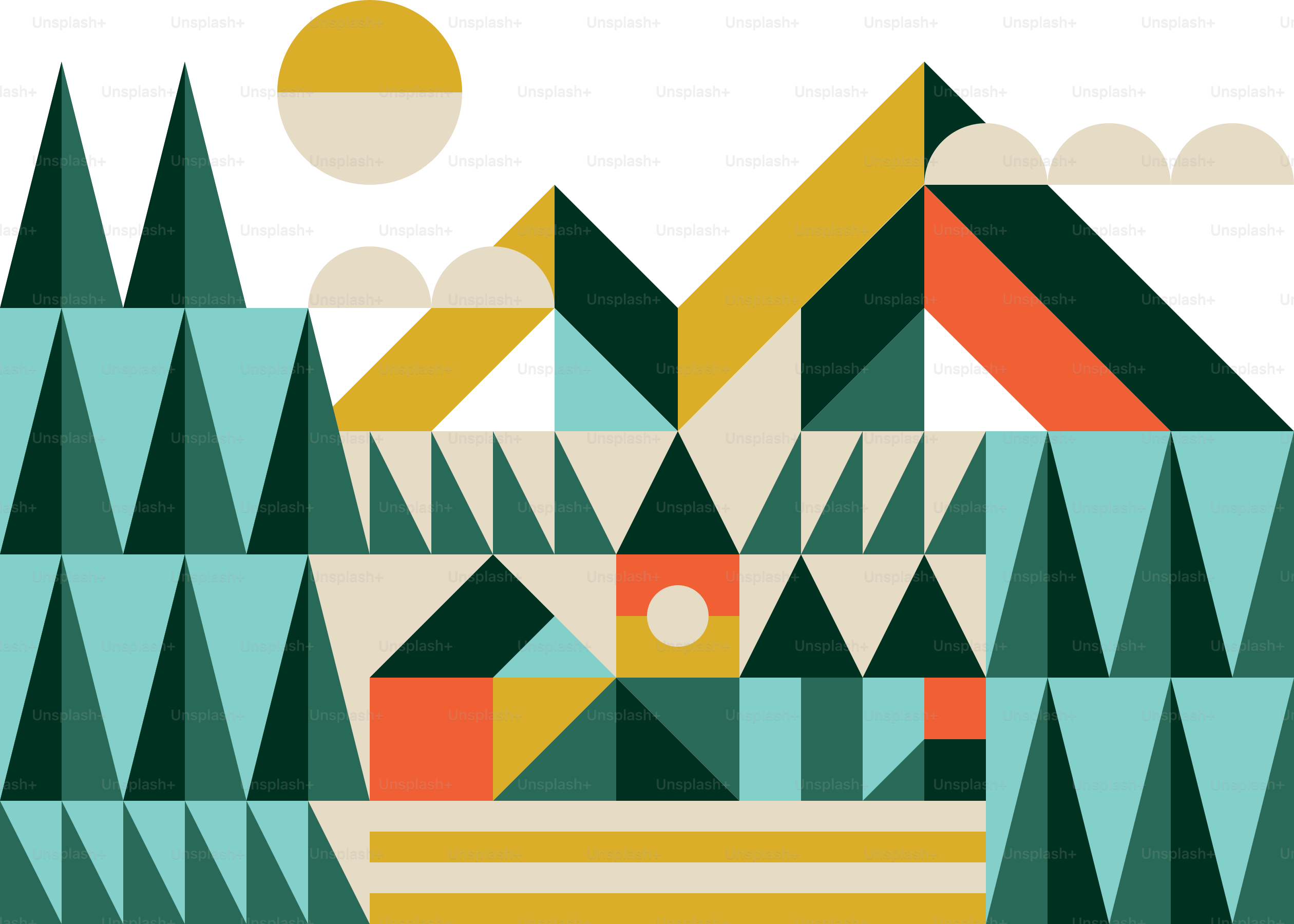 a colorful landscape with mountains and trees