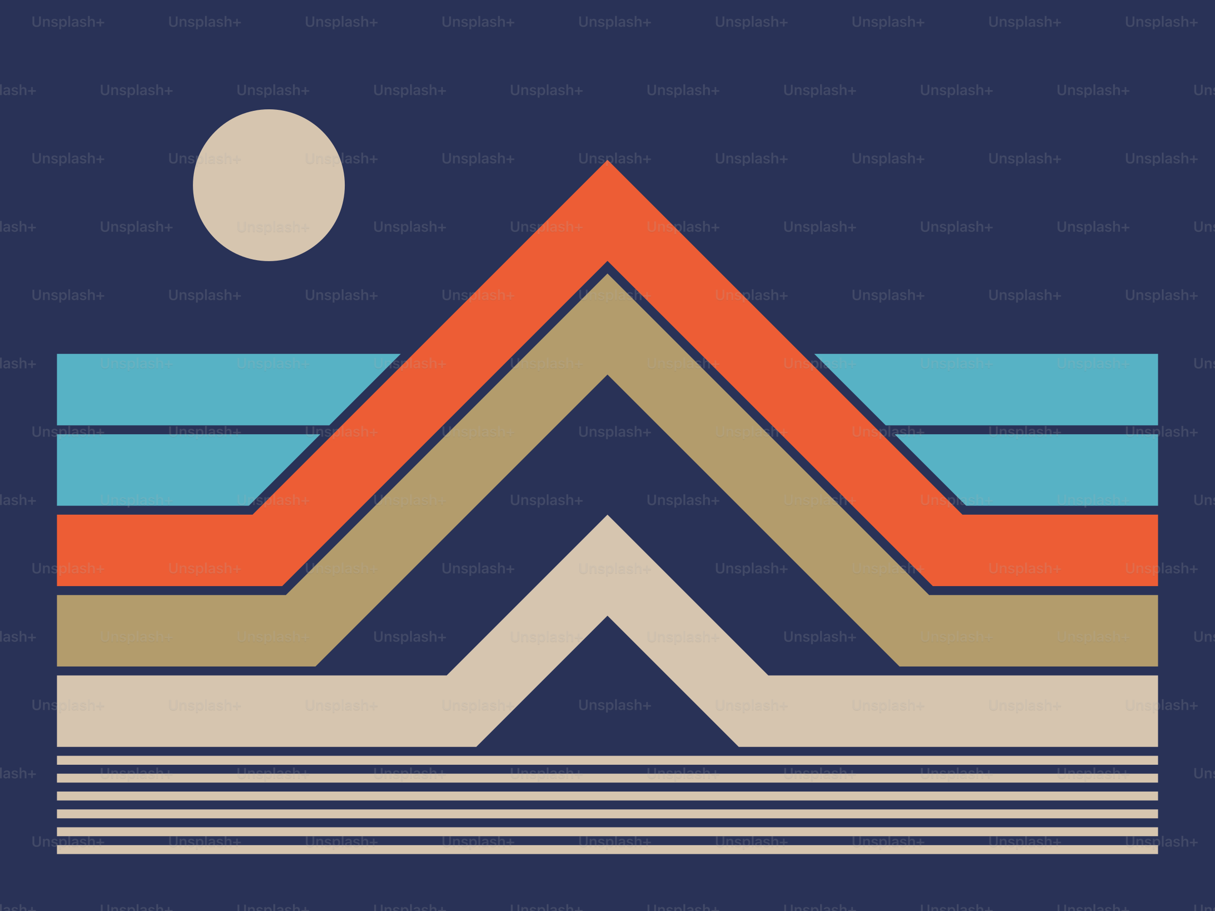 Ein stilisiertes Bild eines Berges mit einem Mond im Hintergrund