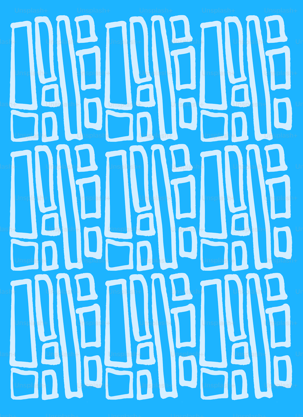 a blue background with white letters and lines