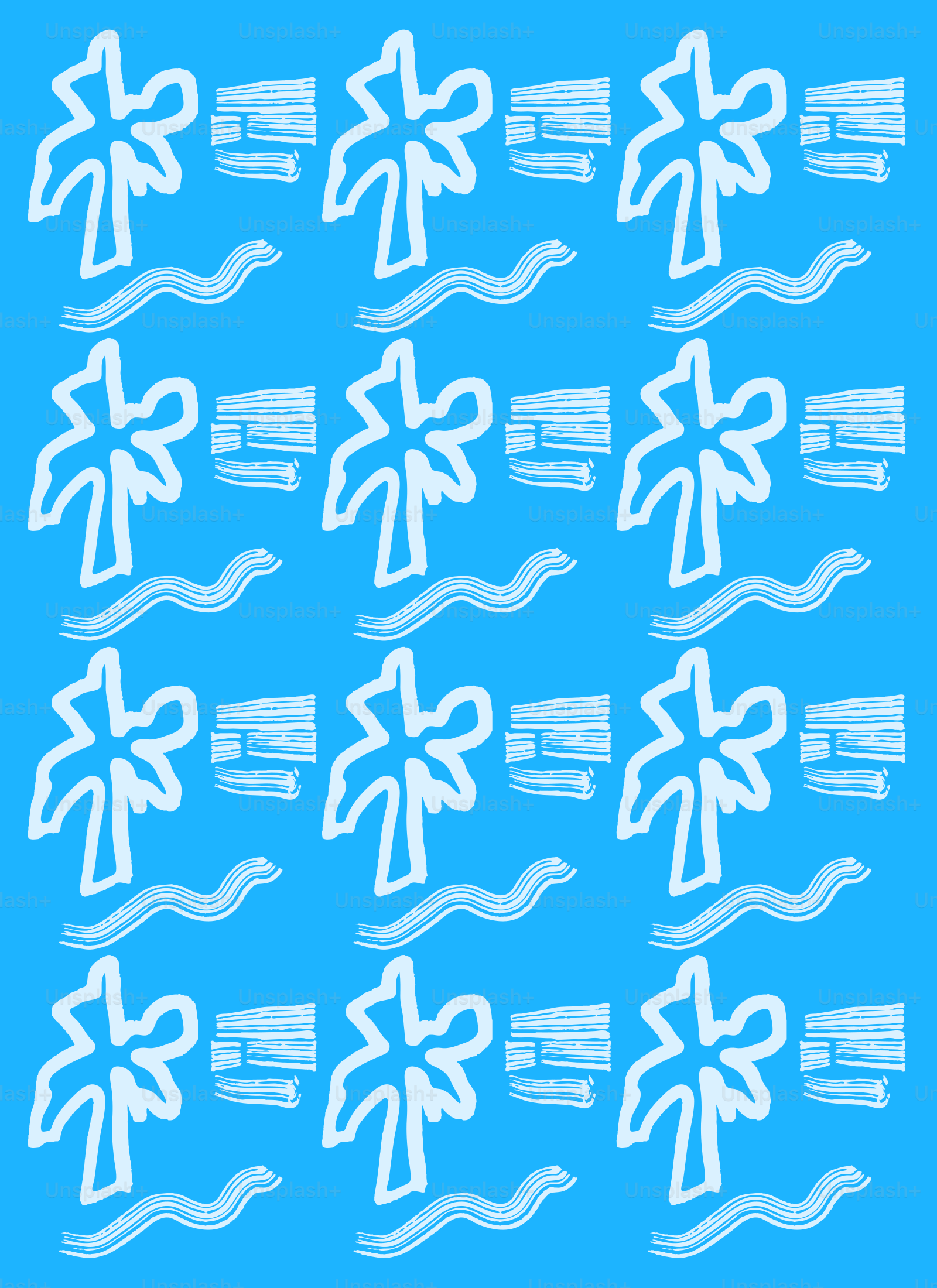 a blue background with white lines and symbols