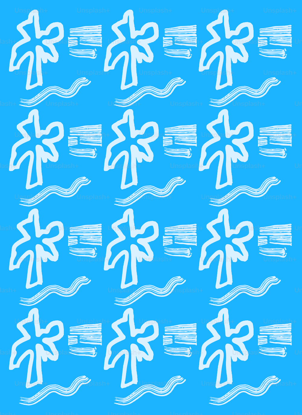 a blue background with white lines and symbols