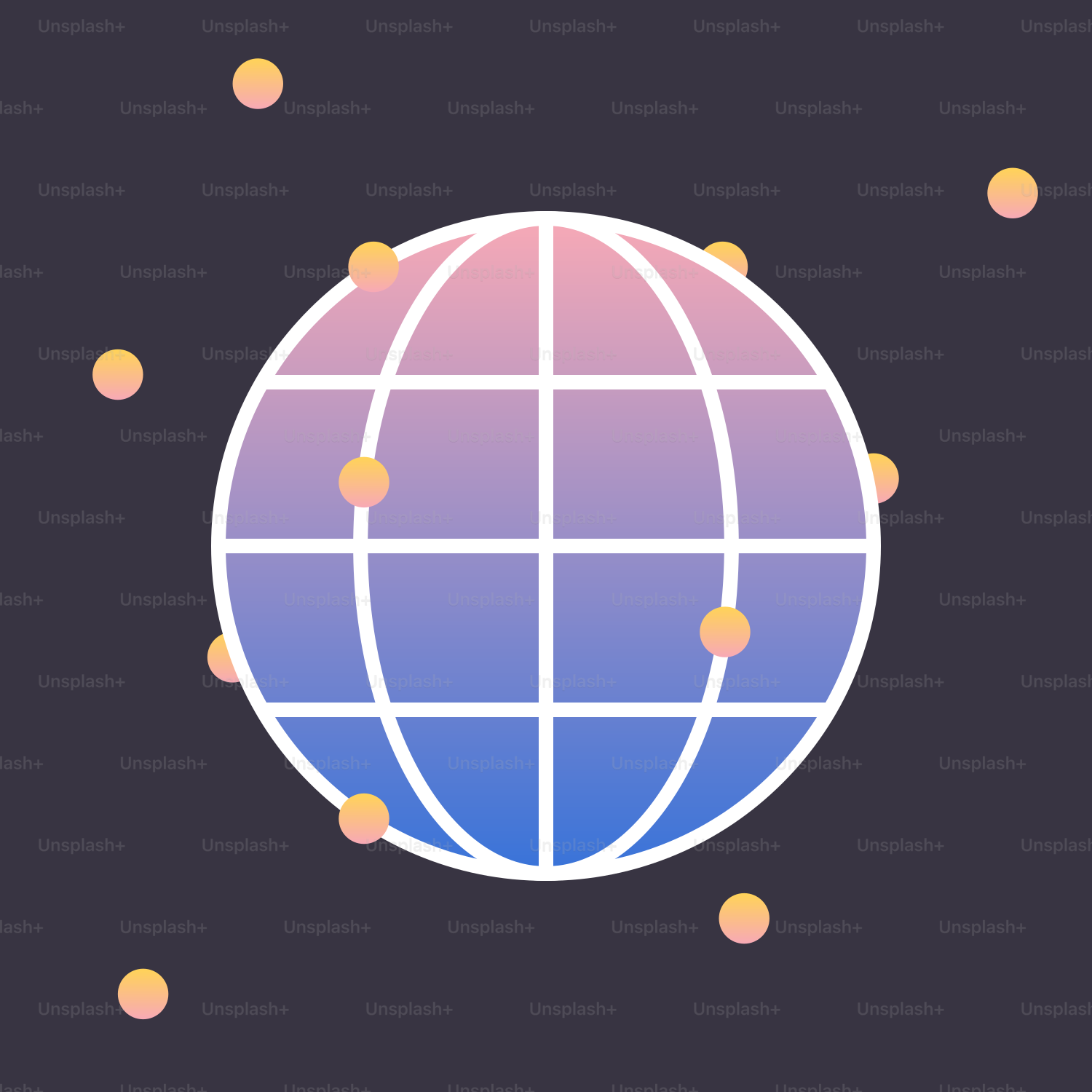 a blue and pink globe with dots around it