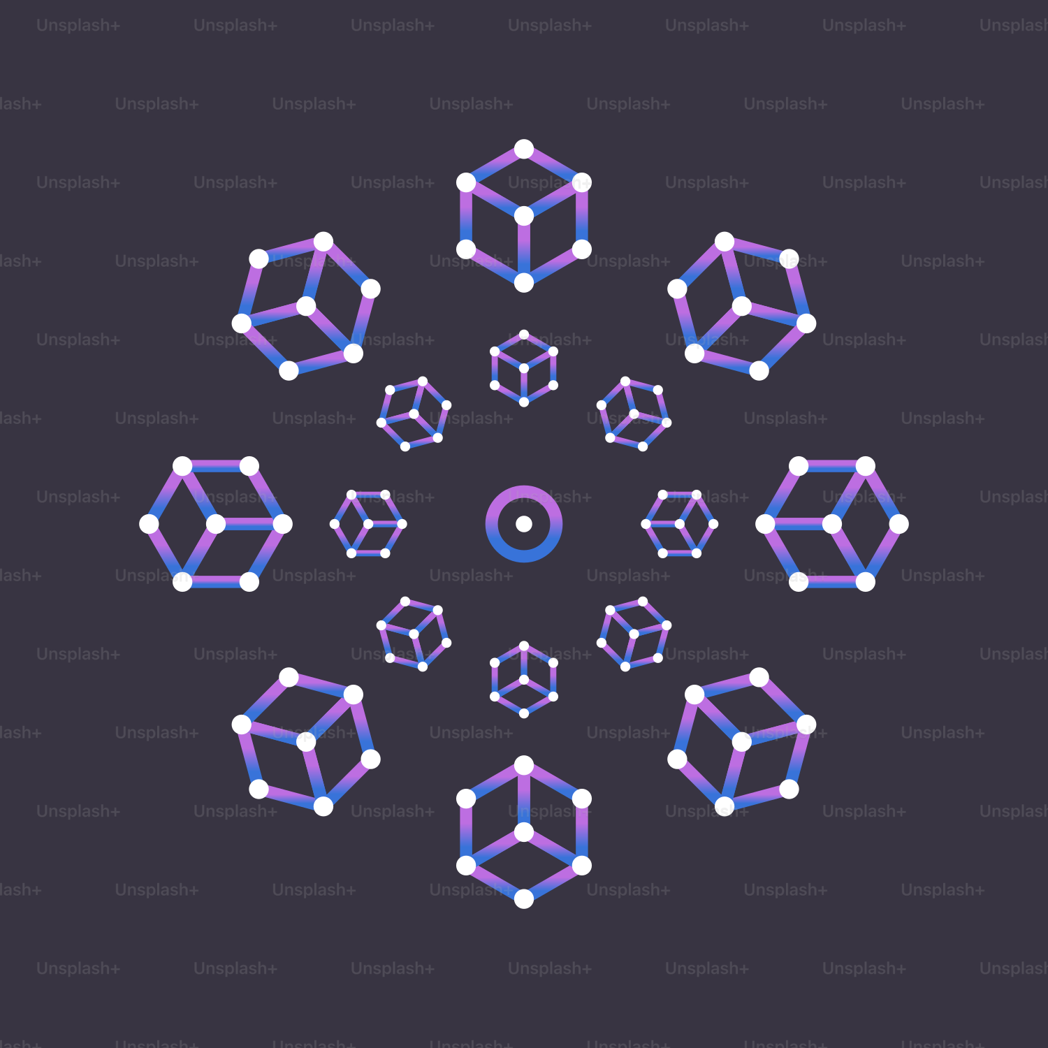 ein Kreis verschiedener Formen auf schwarzem Hintergrund