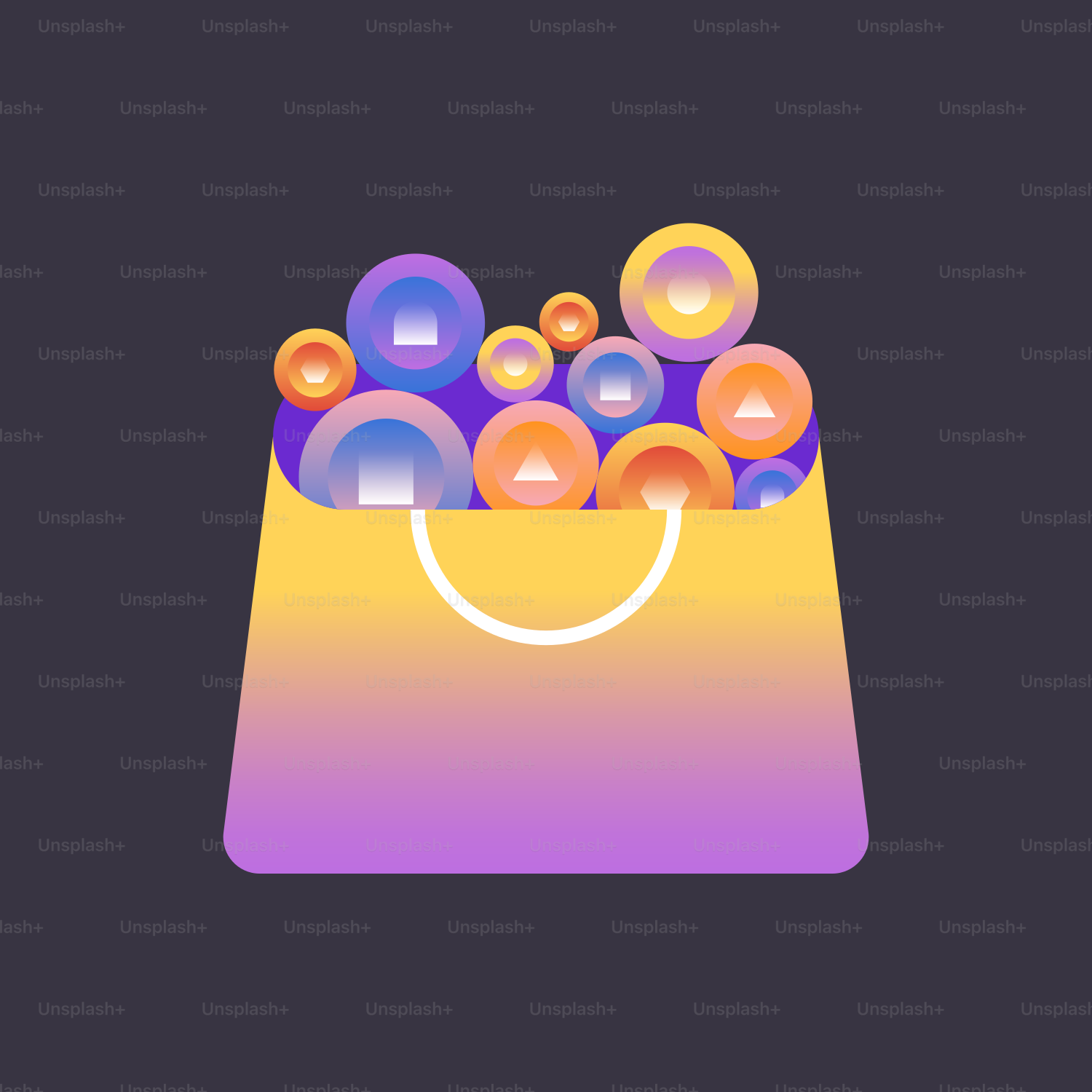 Eine Tasche voller bunter Blasen auf schwarzem Hintergrund