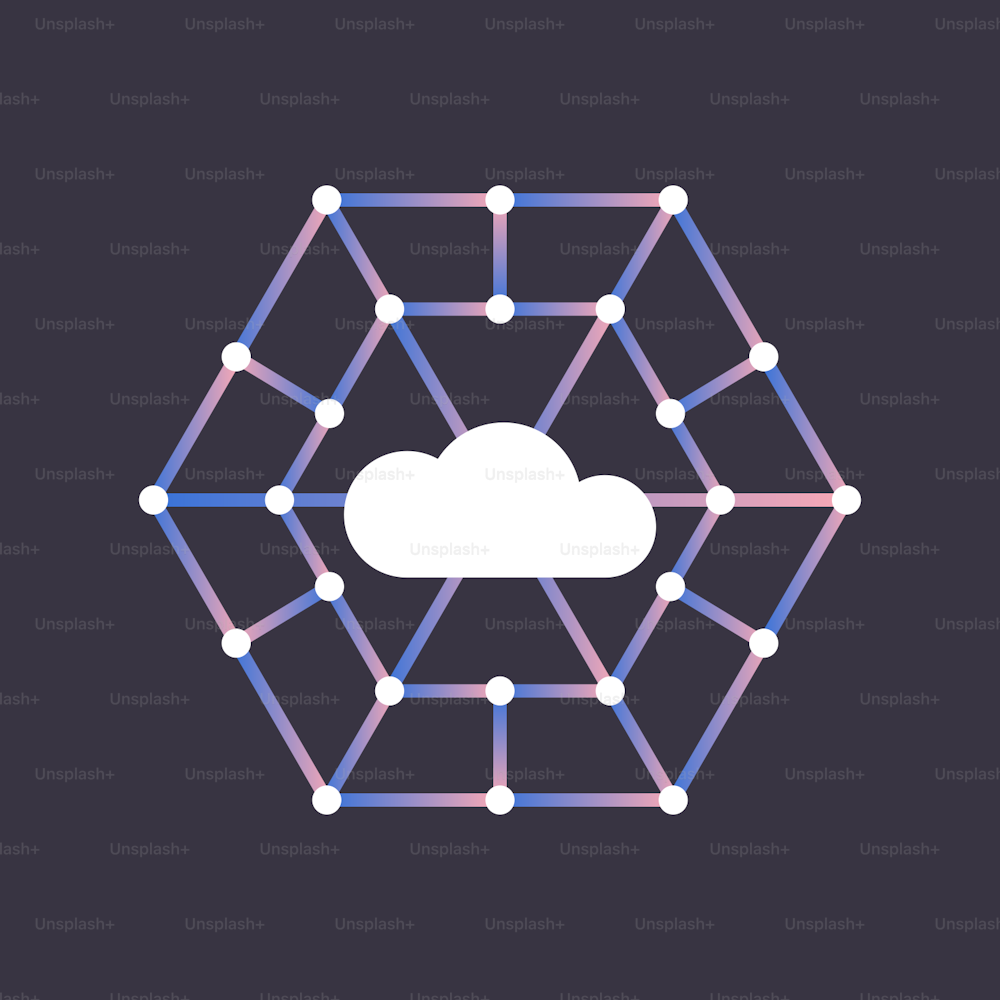 a white cloud floating in a network of purple and blue lines