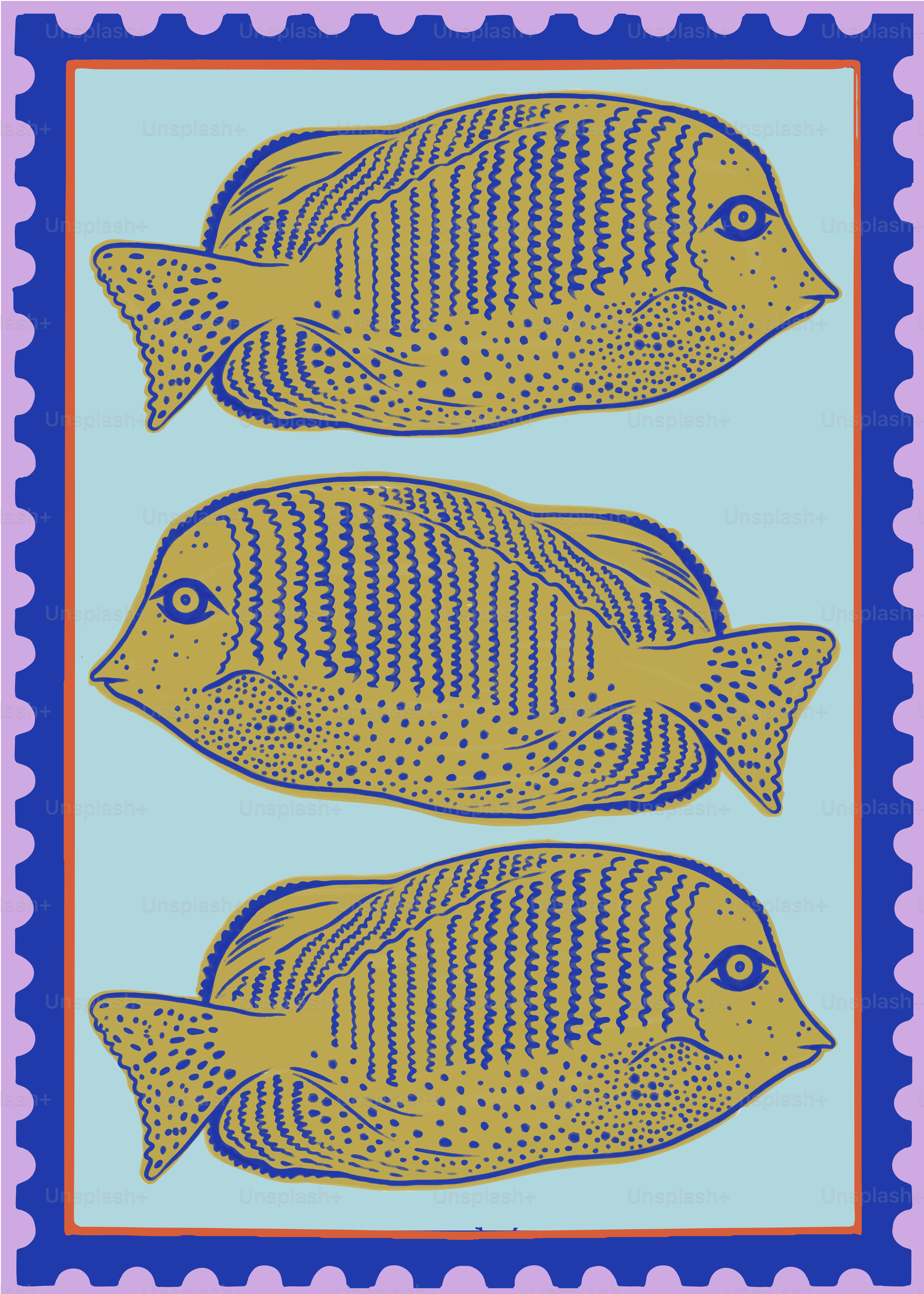 dos peces amarillos sobre fondo azul