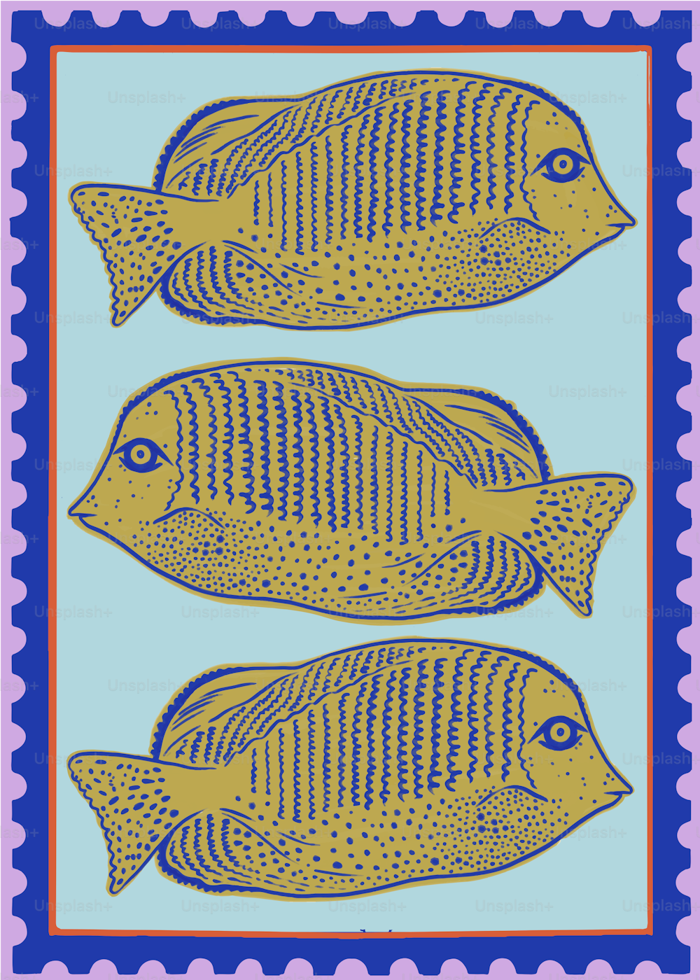 파란색 배경에 두 마리의 노란 물고기