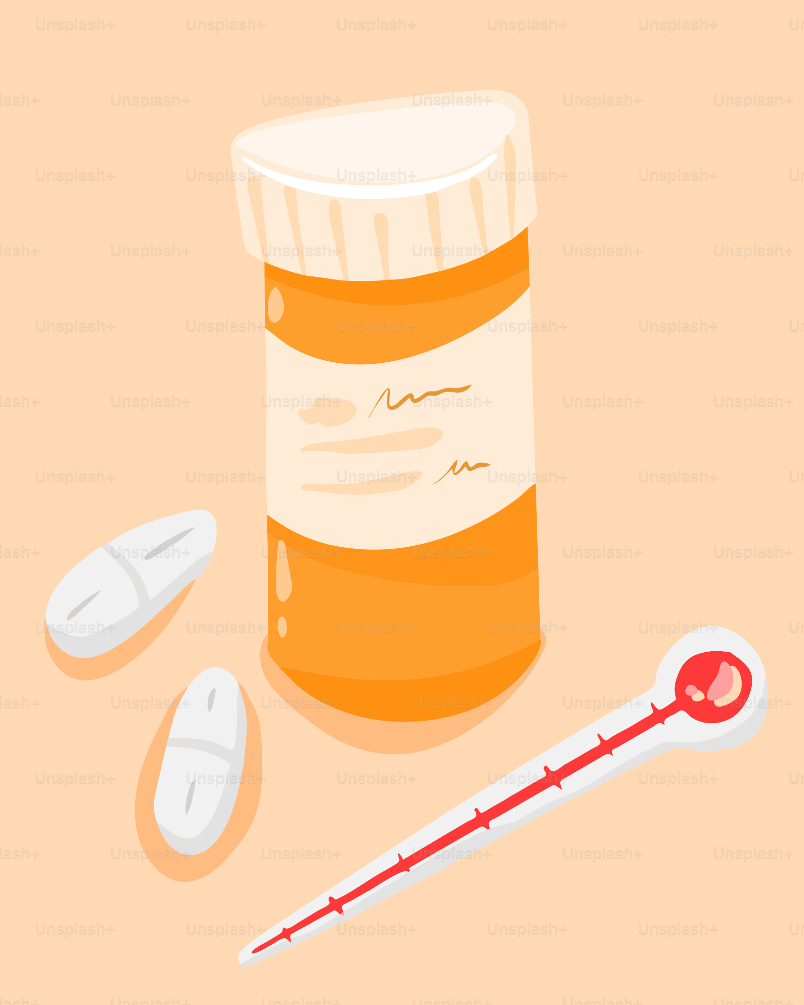 a thermometer and a bottle of medicine on a table