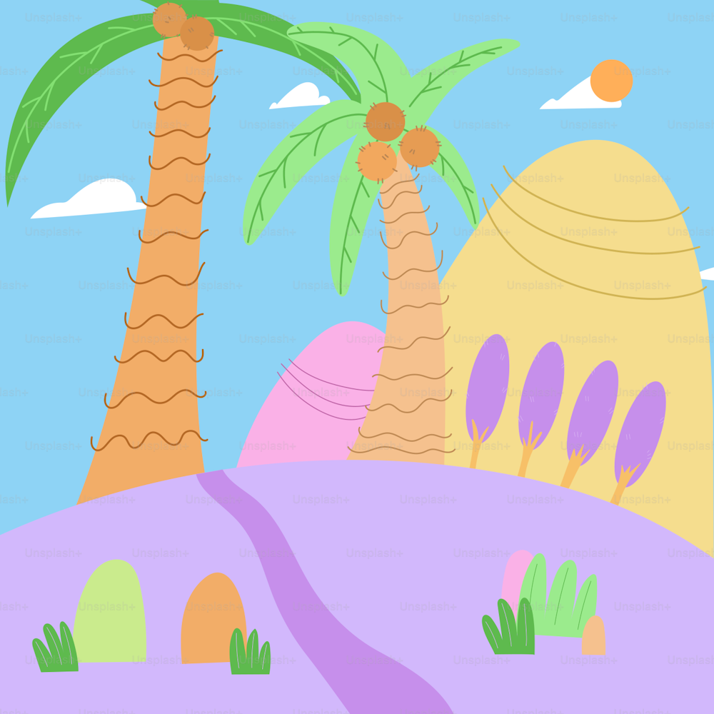 a painting of a palm tree in a desert